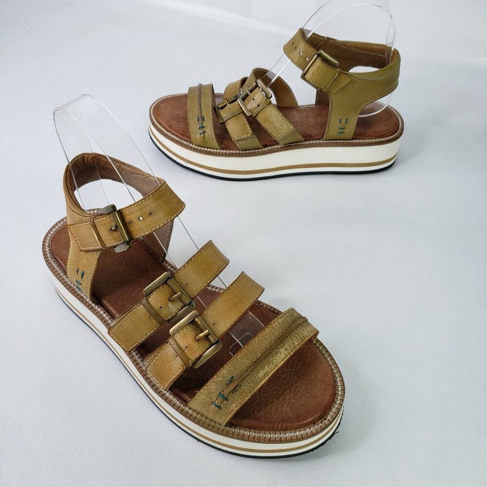ROAN by Bed Stu Strappy Leather Low Wedge Tan Sandal Fishermans Women’s 7 Green